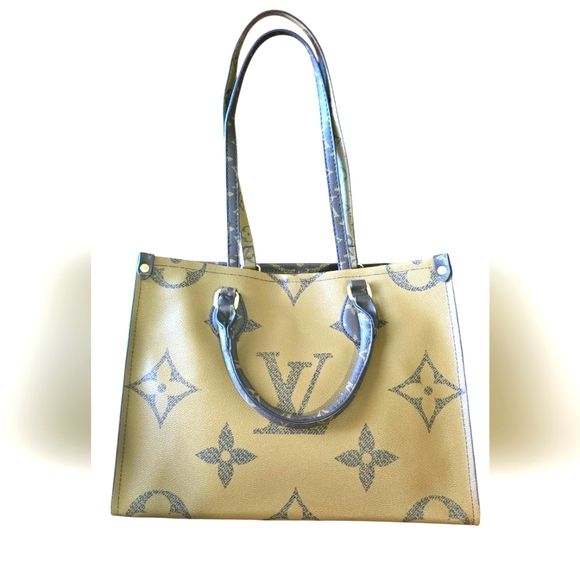 Brown and Dark Brown Structured Tote Bag with Monogram Print - Picture 12 of 14